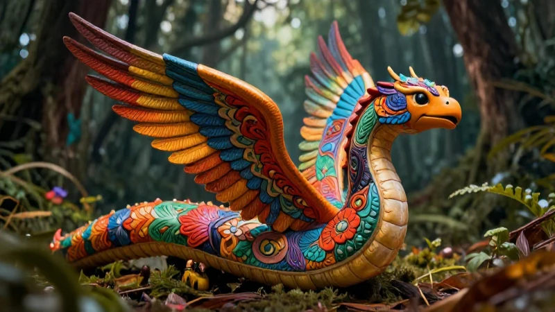 Alebrije serpiente alada en bosque místico