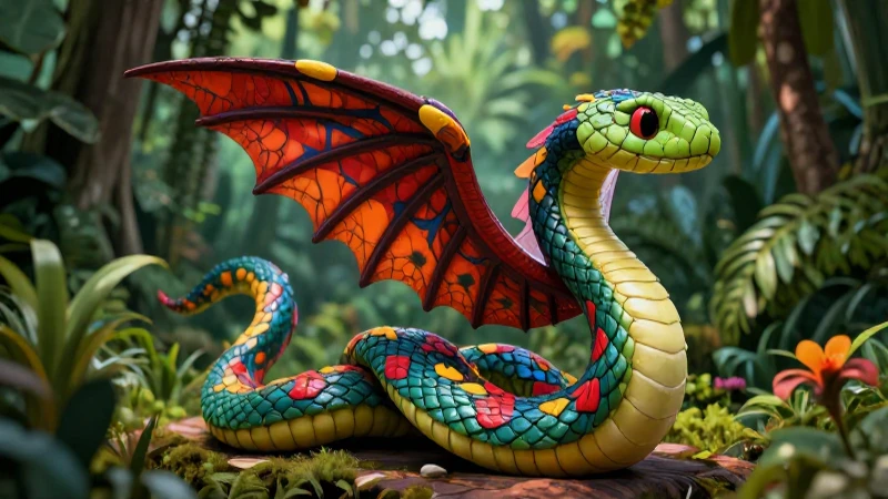 Serpiente alada vibrante estilo folclórico mexicano