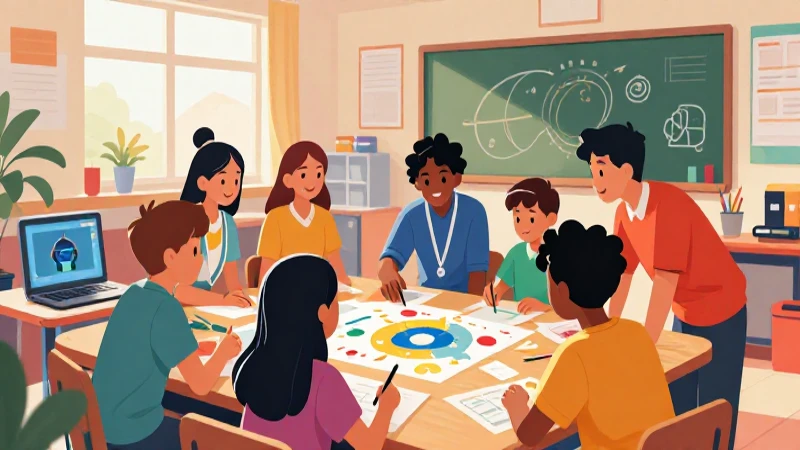Aula diversa y colaborativa con tecnología futurista