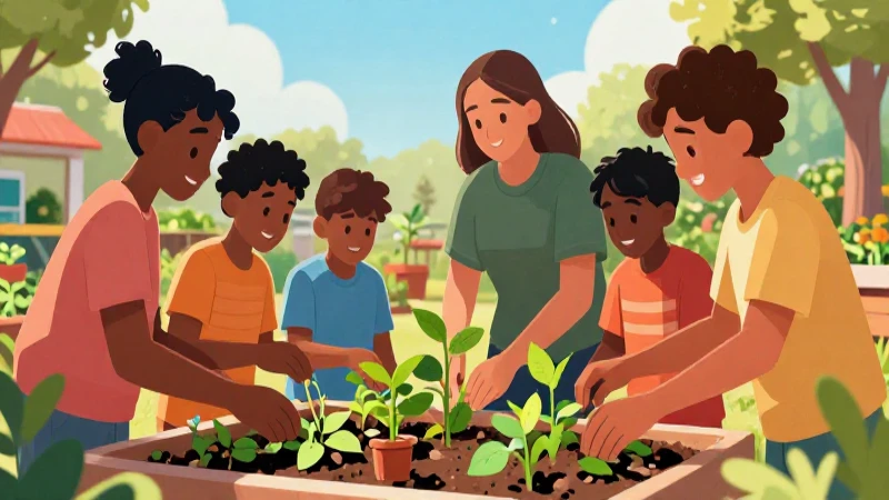 Jóvenes colaboran en jardín sostenible y colorido