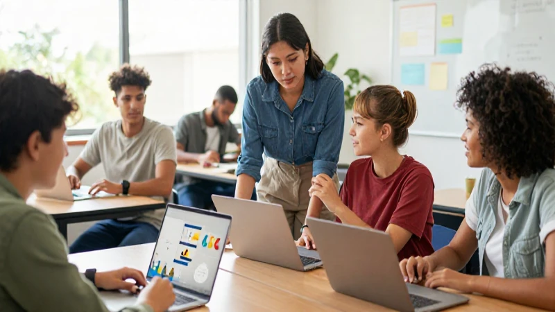 Aula colaborativa moderna con aprendizaje dinámico