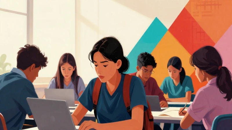 Ilustración académica moderna con colores vivos y contraste