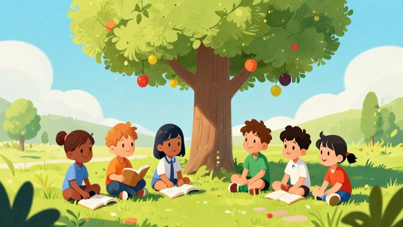 Ilustración académica alegre de niños aprendiendo
