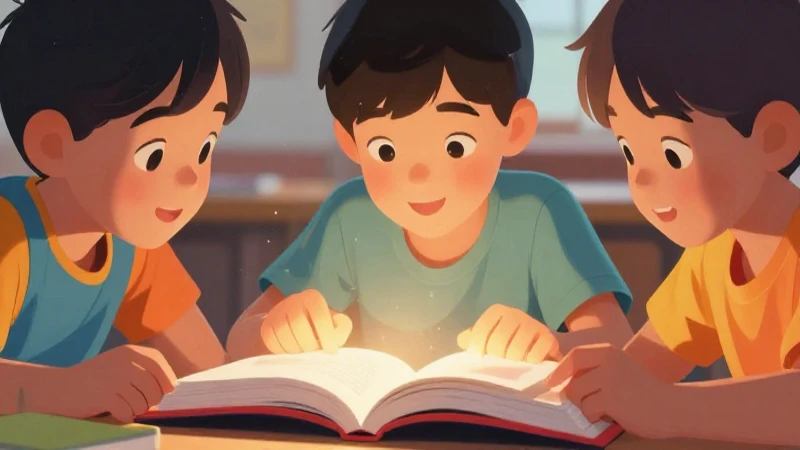 Niños leen un libro brillante y colorido
