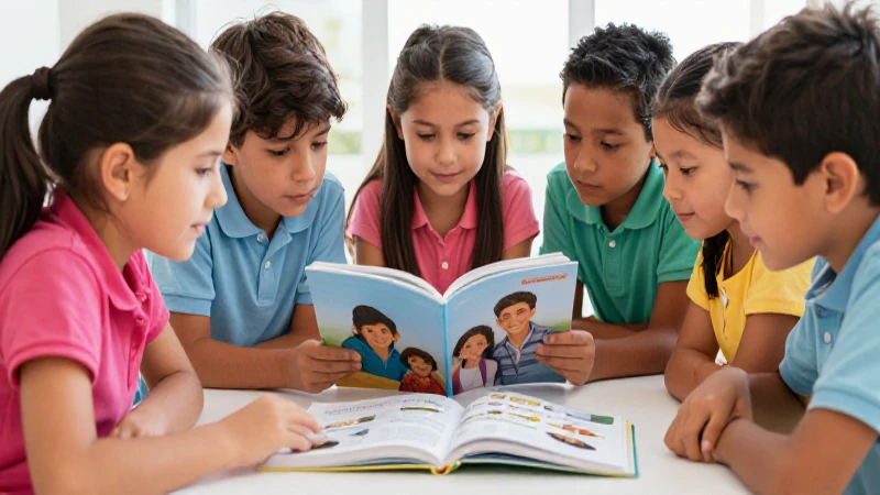Niños leen juntos en ilustración colorida