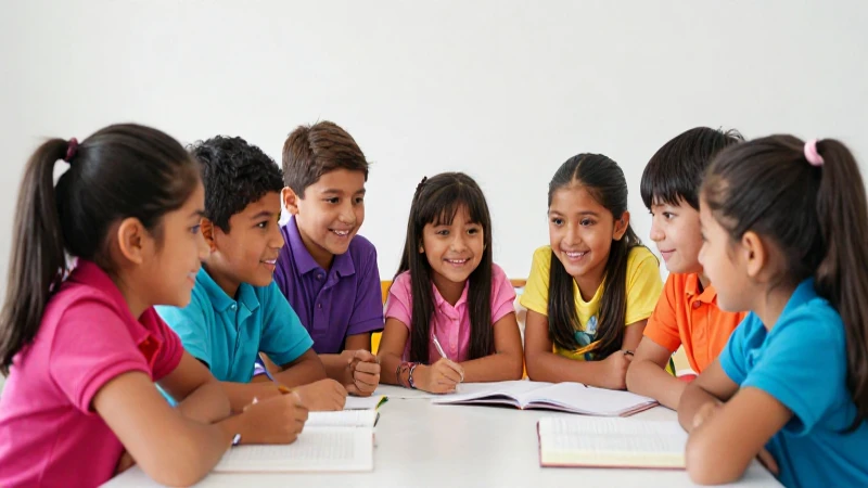 Niños mexicanos aprenden juntos alegremente e ilustrado