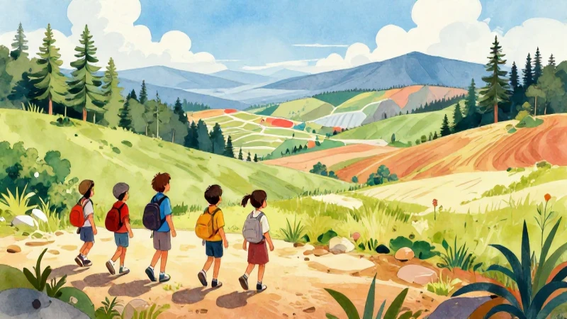 Niños exploran paisajes con arte vibrante