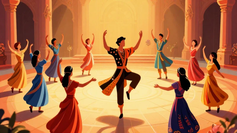 Secretos Increíbles de los Lenguajes que No Conocías 13 Ilustración académica colorida sobre danza tradicional