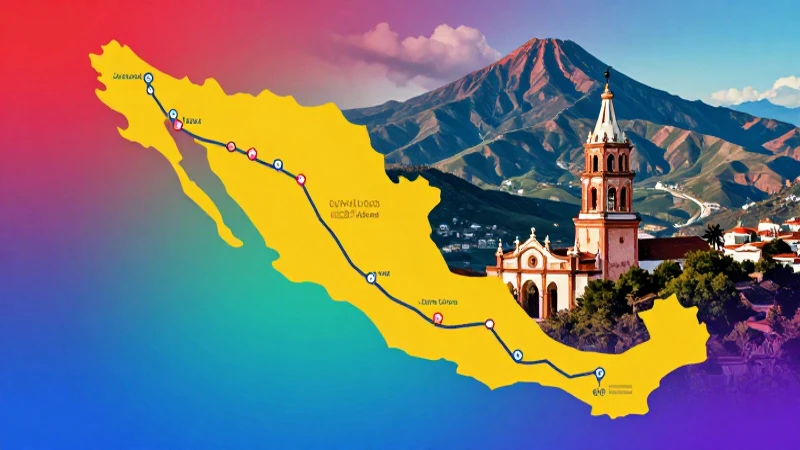 Mapa atractivo, paisaje mexicano, estilo gráfico moderno