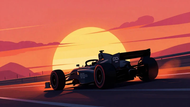 Coche de carreras al atardecer, estilo ilustrativo
