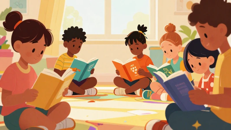 Niños diversos leen libros en escena vibrante