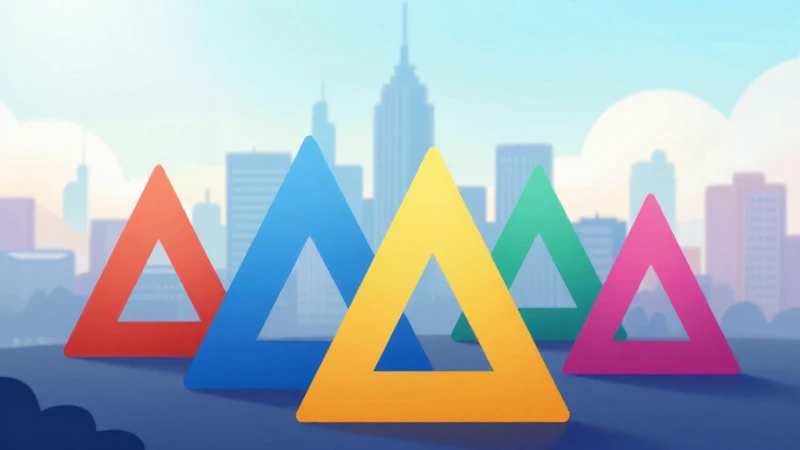 Ilustración educativa moderna con triángulos y skyline