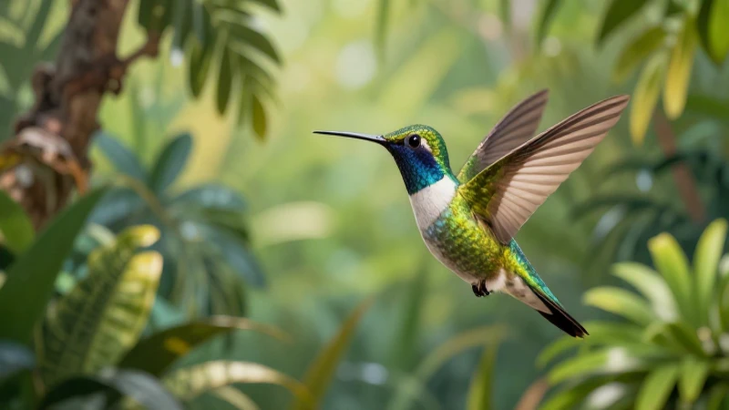 Colibrí brillante en vibrante ilustración tropical