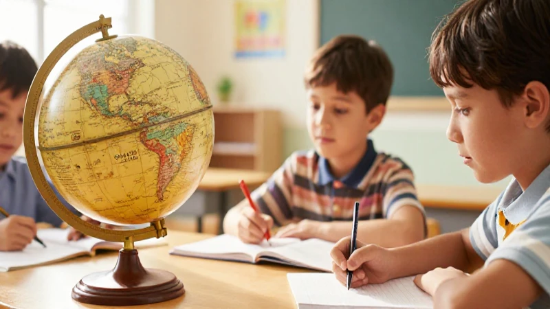 Niños aprenden en aula iluminada y colorida