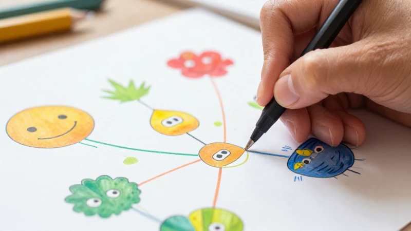 Ilustración vibrante muestra manos creando diagramas educativos