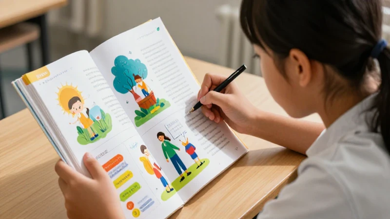 Estudiante estudia con libro y colores vivos