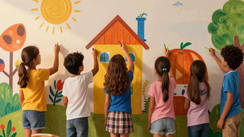 Descubre el Secreto del Impactante Proyecto Comunitario 10 Niños colaboran en un mural colorido y vibrante