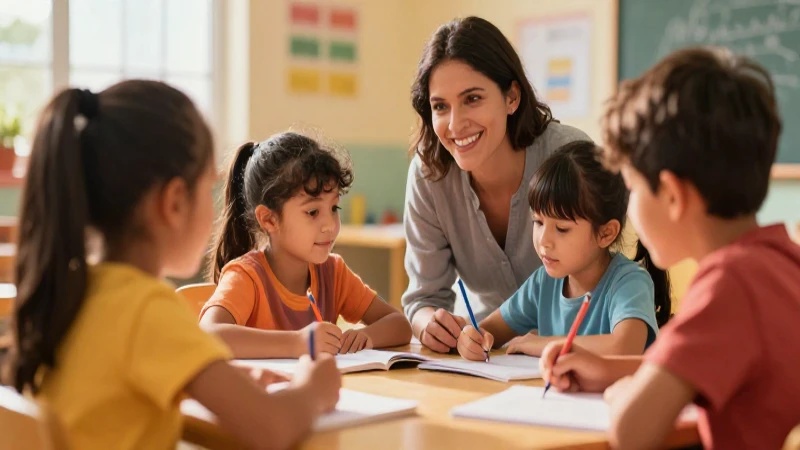Niños aprenden felices en ilustración didáctica