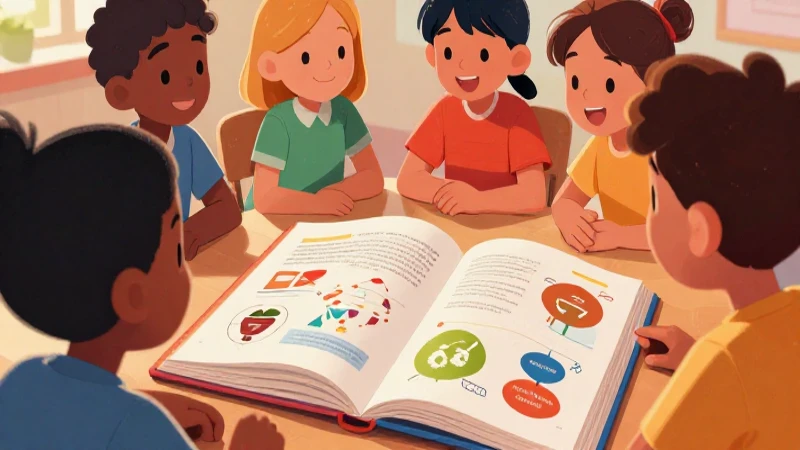 Niños diversos aprenden con ilustraciones vibrantes