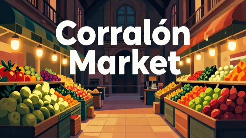 Mercado colorido con arquitectura y luz dramática