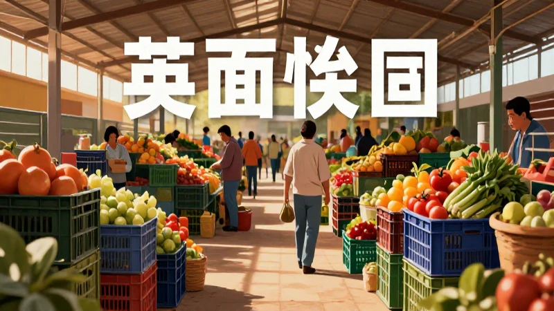 Mercado agrícola vibrante y detalladamente ilustrado
