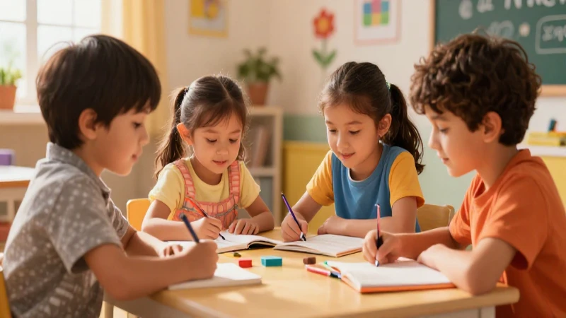 Niños aprenden juntos en dibujo vibrante