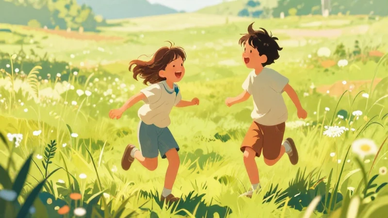 Ilustración juguetona, luminosa y colorida de niños