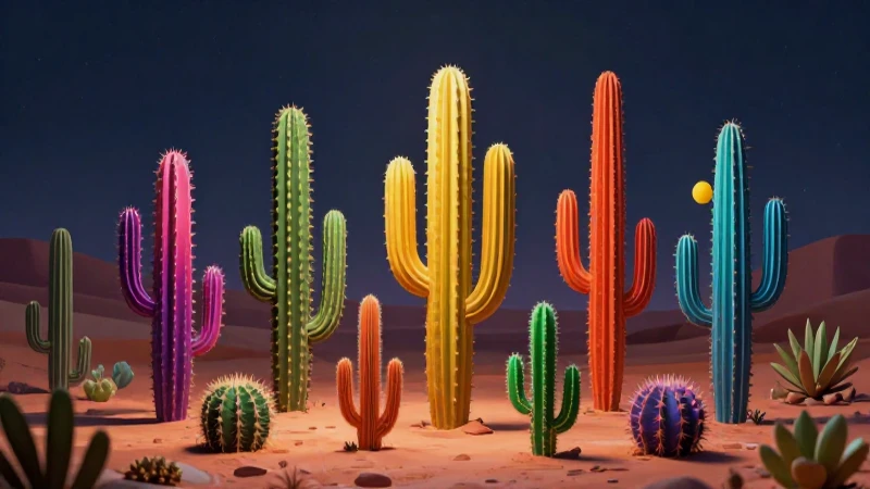Cactos vibrantes ilustrados con arte educativo moderno