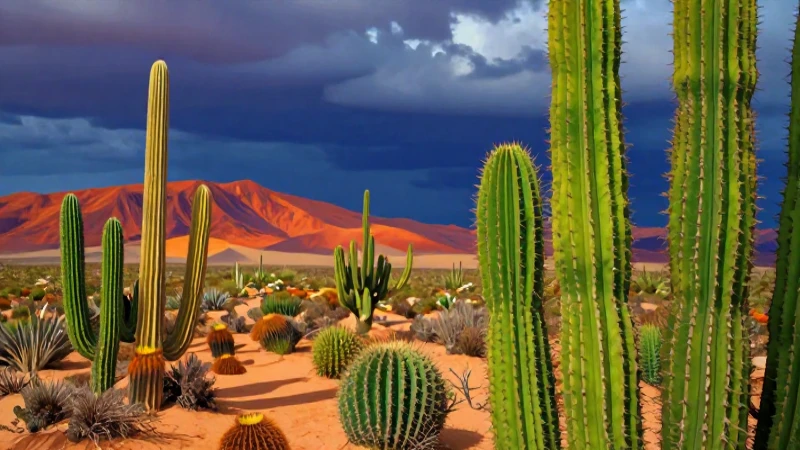 Cactus vibrantes en desierto, estilo educativo brillante