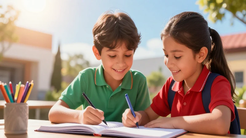 Niños sonrientes estudian con luz cálida y vibrante