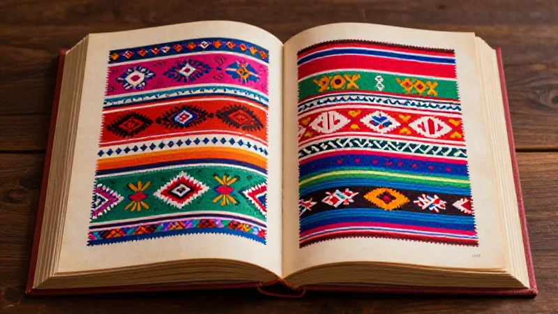 Textiles kaqchiqueles vibrantes en estilo educativo