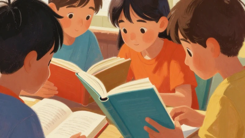 Niños leen libros con arte llamativo