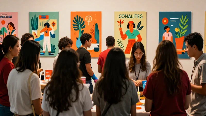 Feria sanitaria mexicana vibrante y colorida