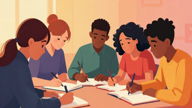 Ilustración moderna y vibrante de estudiantes estudiando