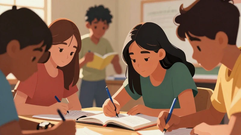 Jóvenes estudian dinámicamente en estilo vectorial