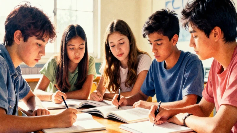 Jóvenes diversos estudian juntos con luz cálida