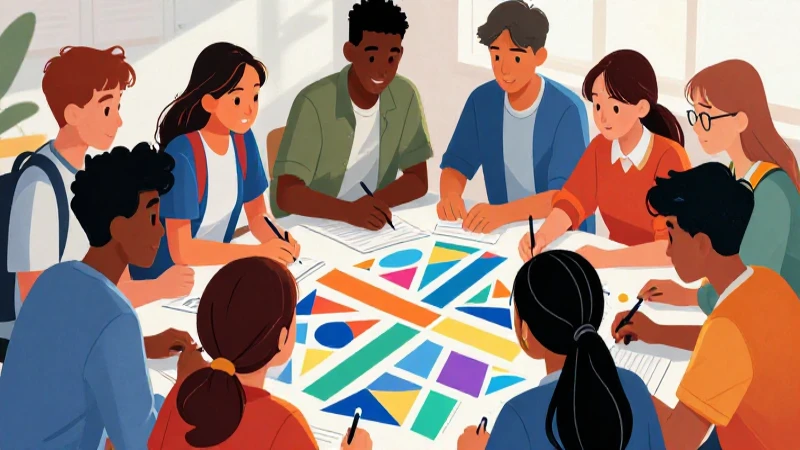 Ilustración moderna exhibe colaboración estudiantil comunitaria