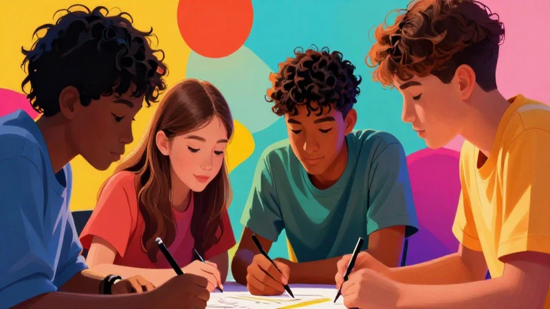 Estudiantes colaboran en proyecto escolar vibrante