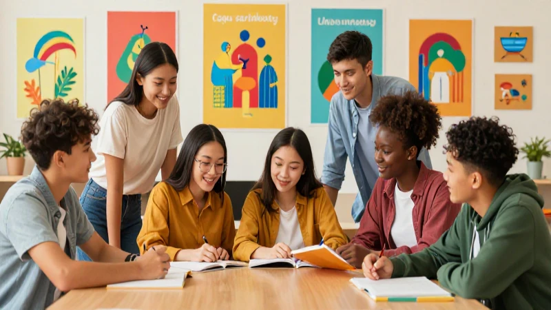 De lo humano y lo comunitario Tercer grado de Secundaria (2025-2026) 22 Adolescentes diversos colaboran en aula colorida