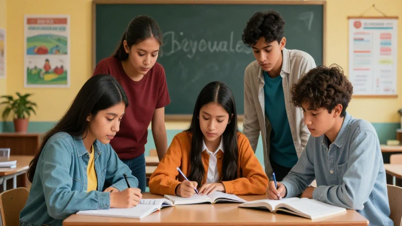 De lo humano y lo comunitario Tercer grado de Secundaria (2025-2026) 17 Adolescentes diversos estudian en clase vibrante