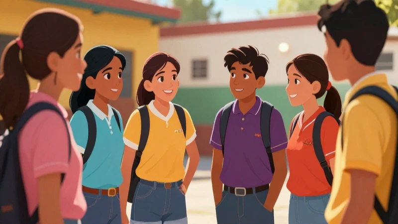 Adolescentes conversan en ilustrado estilo mexicano