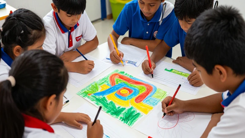 Niños crean arte colaborativo y vibrante