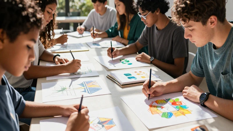 Estudiantes artistas dibujan con luz y color