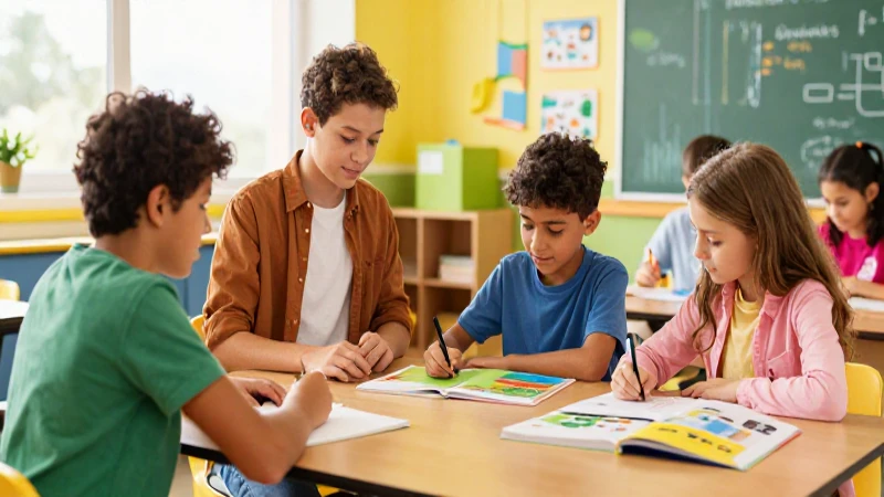Aula vibrante y diversa con luz cálida