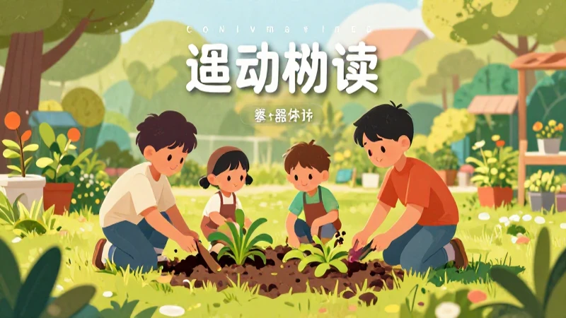 Niños jardineran en ilustración vibrante y educativa