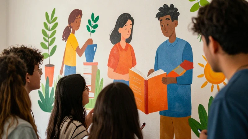 Mural vibrante muestra colaboración estudiantil inspiradora