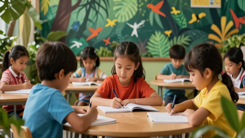 Niños exploran una jungla educativa vibrante