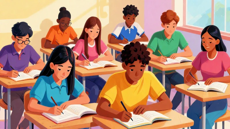 Jóvenes diversos aprenden idiomas en ilustración vibrante