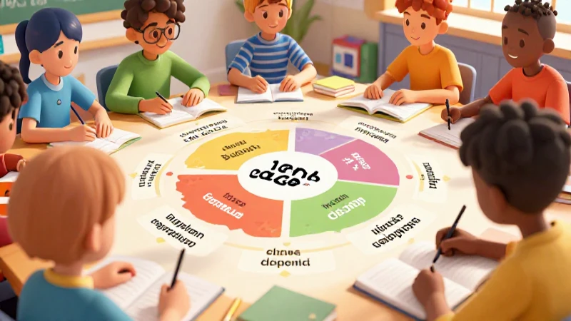 Estudiantes aprendiendo idiomas en vibrante ilustración