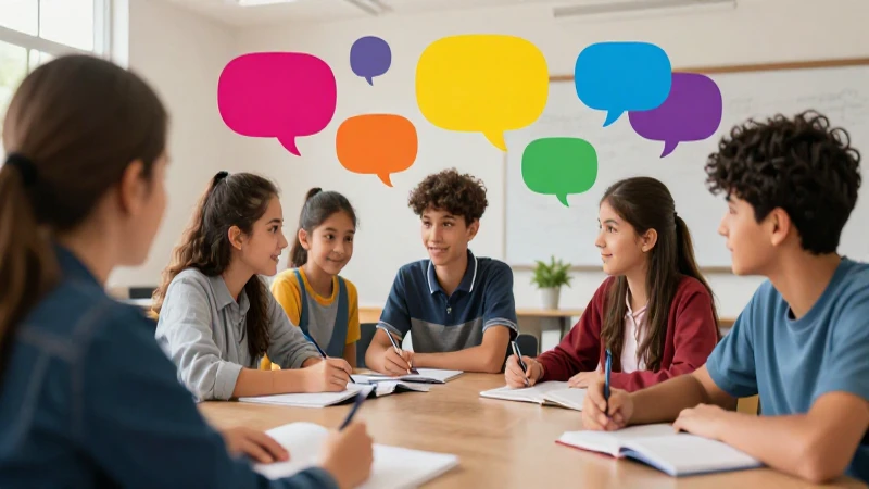 Ilustración educativa vibrante y dinámica de estudiantes